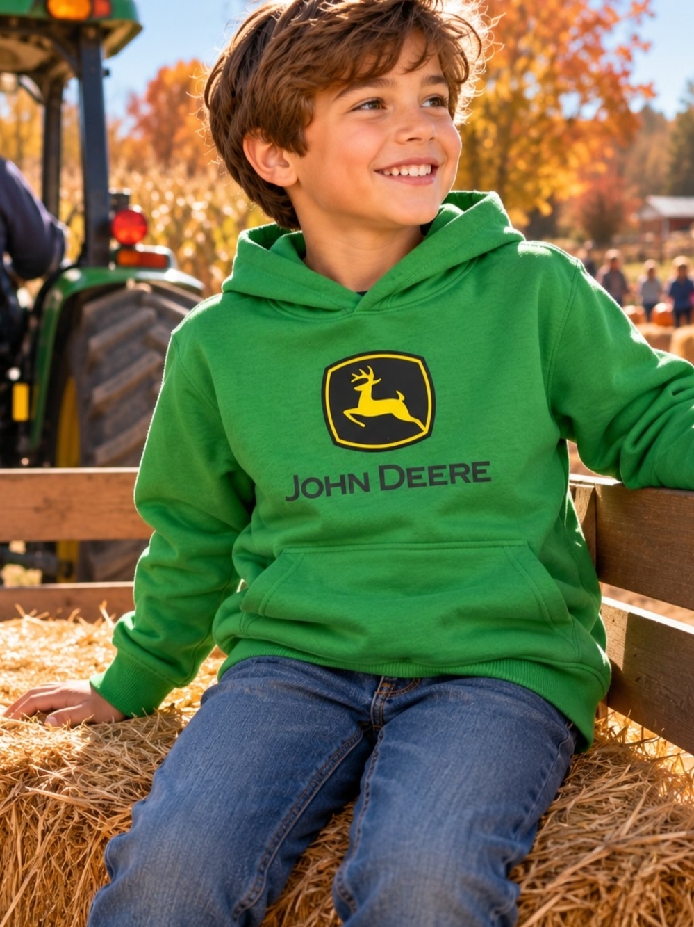 John Deere Green Hoodie W Pockets Boys Small(6-7)